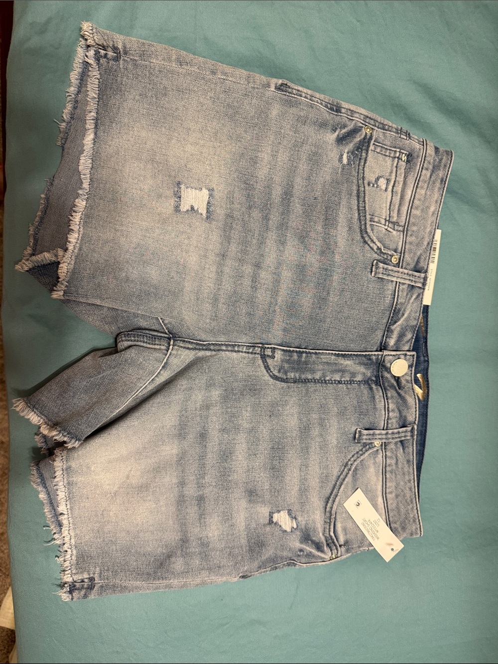 Seven7 Light Wash Distressed Frayed Hem Denim Shorts